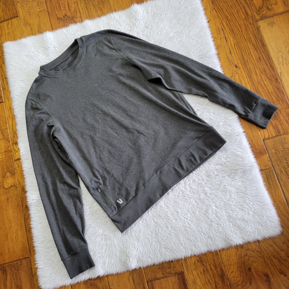 Vuori Ponto Performance Crew Shirt Men's Medium Long Sleeve Green Zip Pocket